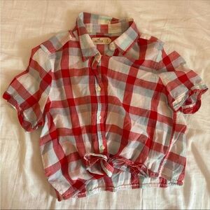 Hollister Red and White Plaid Button Down Shirt